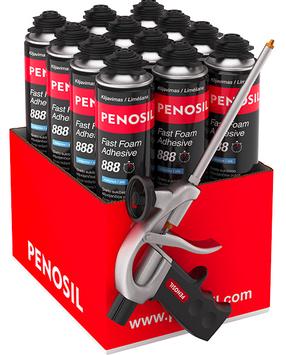Klijuojančios putos poliuretaniniai Penosil Fast Foam Adhesive 888+C1 pistoletas, 0.83 l, mėlyna sp.