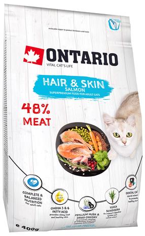Sausā kaķu barība Ontario Hair and Skin, lasis, 0.4 kg
