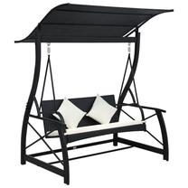 Lauko sūpynės VLX Canopy Poly Rattan, juoda sp./kreminė sp., 167 cm x 130 cm x 178 cm