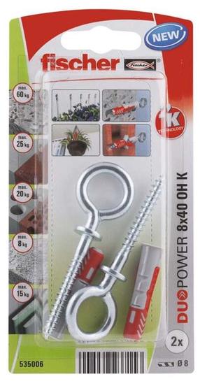 Kaištis su varžtu Fischer DuoPower, plytoms/betonui, 5 mm x 25 mm, 8 vnt.