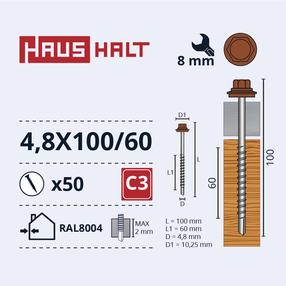 Pašvītņojošā skrūve Haushalt DIN 7504K, 4.8 mm x 100 mm/60 mm, 50 gab.
