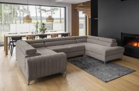 Kampinė sofa Louis Poco 7, pilka sp./šviesiai ruda sp., dešininė, 202 x 347 cm x 92 cm