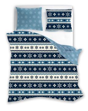 Kalėdinis patalynės užvalkalų komplektas PEM-71, balta/mėlyna/tamsiai mėlyna, 160 x 200 cm