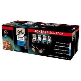 Šlapias kačių maistas Sheba Sauces, lašiša/tunas/menkė, 0.085 kg x 40 vnt.