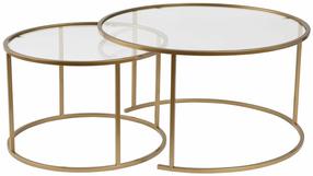 Kavos staliukų komplektas Nordure Aurum, skaidrus/aukso, 60 - 80 cm x 80 cm x 39 - 43 cm, 2 vnt.