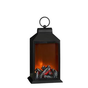 Dekorācija Luca Lantern fireplace ar LED apgaismojumu, 26 cm, 15 cm, melna krās.