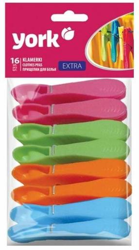 Skalbinių segtukas York Extra, 7 cm, plastikas, 16 vnt., įvairių spalvų