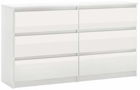 Komoda Simple 120 6S, balta sp./skaidri sp., 78.5 cm x 120 cm x 39 cm