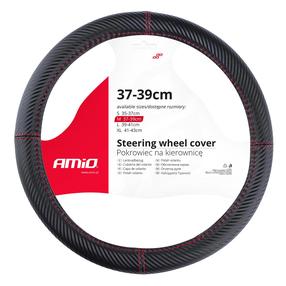 Vairo užvalkalas AMiO, juoda sp., dirbtinė oda, su raudonomis siūlėmis, 37-39 cm