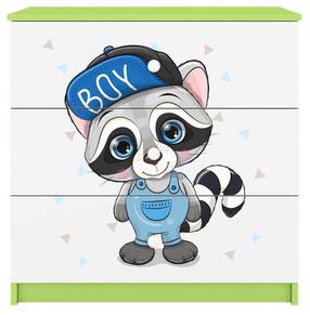 Vaikiška komoda Kocot Kids Babydreams Raccoon, balta sp./žalia sp., 41 cm x 80 cm x 80.5 cm