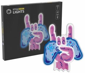 Dekoracija Manta Style Neon Lights Hand With Gamepad su LED apšvietimu, 35.4 cm, mėlyna sp./violetinė sp.
