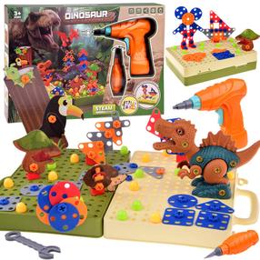 Konstruktora komplekts ar skrūvgriezi, dinozaurs Steam, daudzkrāsaina