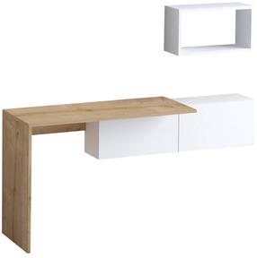 Rašomasis stalas su lentyna Kalune Design Tiff, 145 cm x 45 cm, 74 cm, ąžuolo sp./balta sp.