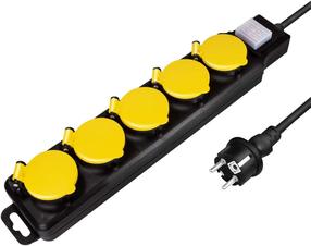 Buitinis ilgintuvas Logilink LPS255, 1.5 mm², 1.5 m, IP44, 5 lizdų, su jungikliu, juoda sp./geltona sp.
