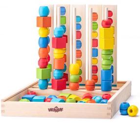 Edukacinis žaislas WOODY Logic Game Beads, 33 cm, įvairių spalvų, 55 vnt.
