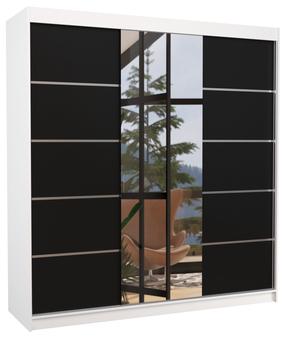 Spinta ADRK Bergen 200, balta sp./juoda sp., 58 cm x 200 cm x 215 cm, su veidrodžiu