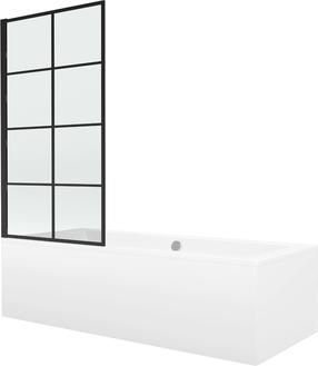 Vanna ar sieniņu, brīvi novietots Mexen Cube, 80 cm x 180 cm x 39 cm, taisnstūris, balta krās./melna krās.