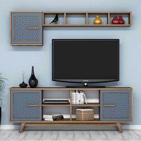 Sekcija Kalune Design Ayla 845HCT3065, mėlyna sp./riešuto sp., 35 cm x 160 cm x 56.2 cm