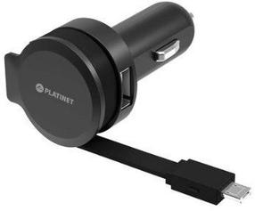 Auto telefona lādētājs Platinet, Micro USB/USB, melna krās.