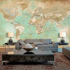 Fototapetas Artgeist Turquoise World Map Ii 500280VFT1371, 280 cm x 500 cm