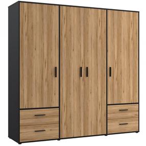 Шкаф Forte Mokkaro MOKS841-M322, дубовый цв./черный цв., 52.7 см x 205.9 см x 200.1 см
