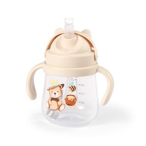 Gertuvė su silikoniniu šiaudeliu BabyOno Sippy 1728/02, 270 ml, 6+ mėn., plastikas, smėlio sp.