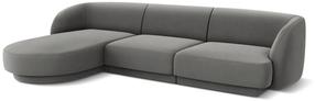 Stūra dīvāns Micadoni Home Miley Velvet 4 Seats, gaiši pelēka krās., kreisais, 259 x 155 cm x 74 cm