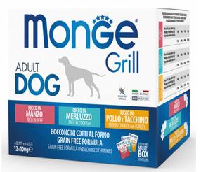 Влажный корм для собак Monge, говядина/рыба/курица/индюшатина Grill Adult Dog Multipacks, 0,1 кг x 12 шт.