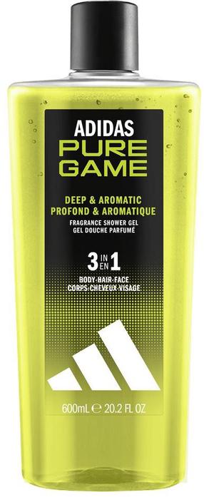 Ķermeņa mazgāšanas želeja vīriešiem Adidas Pure Game 3-in-1, 600 ml