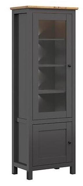 Vitrina Hesen S515-REG1W1D/20/7-GF/DASN, ąžuolo sp./grafito sp., 71 cm x 44 cm x 203 cm