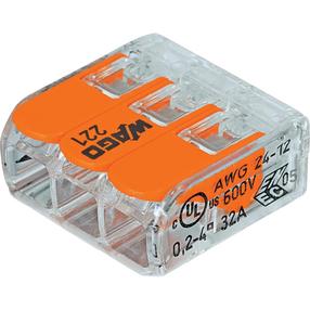Vadu savienojums Wago 221-413/5, 3 x 0,2–4 mm², 32 A, oranža krās., 5 gab.