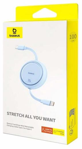 Laidas Baseus Free2Draw Mini P10364500311-00, 2 x USB Type C, 100 cm, žydra sp., 100 W