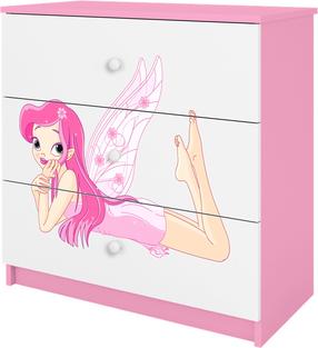 Vaikiška komoda Kocot Kids Babydreams Fairy With Wings, balta sp./rožinė sp., 80 cm x 41 cm x 80.5 cm