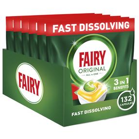 Trauku mazgājamās mašīnas kapsulas Fairy Original All in One, 132 gab.