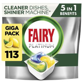 Trauku mazgājamās mašīnas kapsulas Fairy Platinum All in One Lemon, 113 gab.