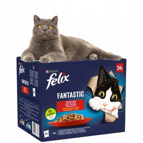 Mitrā kaķu barība Felix Fantastic Fantastic, jēra gaļa/liellopa gaļa/truša gaļa, 0.085 kg x 24 gab.