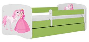 Vaikiška lova Kocot Kids Babydreams Princess&Horse, žalia sp., 80 x 180 cm, be patalynės dėžės, su čiužiniu