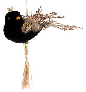 Eglutės žaisliukas Bird, aukso sp./juoda sp., 15 cm, plastikas