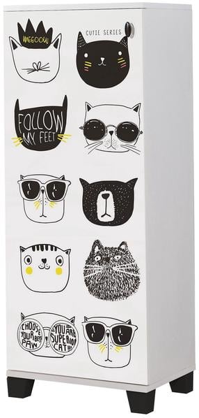 Batų spintelė Kalune Design Filinta Cats, balta sp./juoda sp., 38 cm x 50 cm x 127 cm