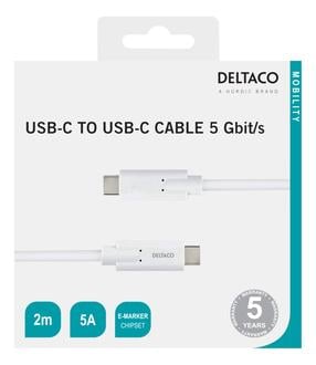 Провод Deltaco USBC-1504M, USB Type C, 200 см, белый цв.