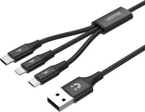 Laidas Unitek C14049BK, USB Type C/Micro USB/USB/Apple Lightning, 120 cm, juoda sp.