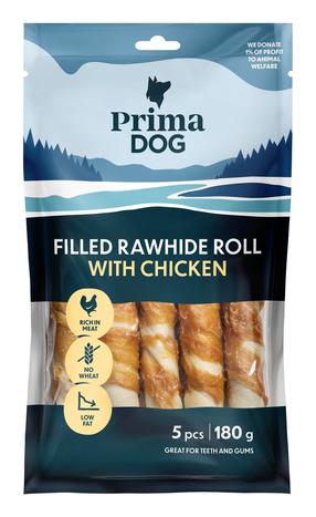 Skanėstas šunims Prima Dog Filled Rawhide Roll, vištiena, 0.18 kg, 5 vnt.