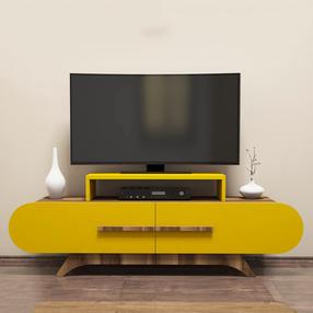 TV galds Kalune Design Rose, dzeltens krās./valriekstu krās., 145 cm x 36.8 cm x 49.8 cm