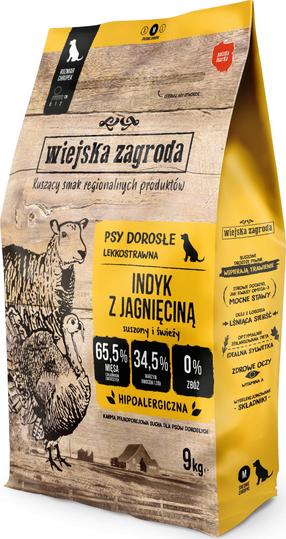 Sausas šunų maistas Wiejska Zagroda, jautiena/kalakutiena, 9 kg