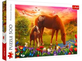 Dėlionė Trefl Horses On The Meadow 876187, 34 cm x 48 cm, 500 vnt., įvairių spalvų