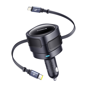 Auto telefona lādētājs Baseus Enjoyment Max, USB Type-C/Apple Lightning, melna krās., 60 W