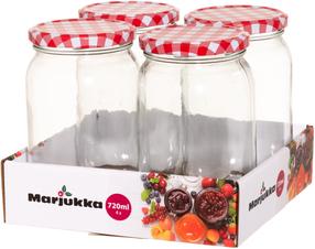 Burka Marjukka 636897, 90 mm, 0.72 l, caurspīdīga krās./balta krās./sarkana krās., 4 gab.