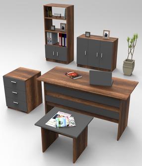 Biuro baldų komplektas Kalune Design VO14 BA, antracito sp./ruda sp., 37.6 cm x 140 cm x 63.6 cm