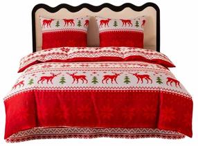 Kalėdinis patalynės užvalkalų komplektas PGJ-32, baltas/raudonas, 200 x 220 cm