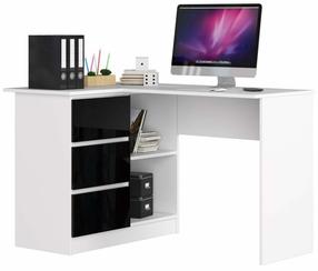 Kampinis rašomasis stalas, kairės pusės Akord Furniture Factory B16, 124 cm x 85 cm, 77 cm, balta sp./blizgi juoda sp.